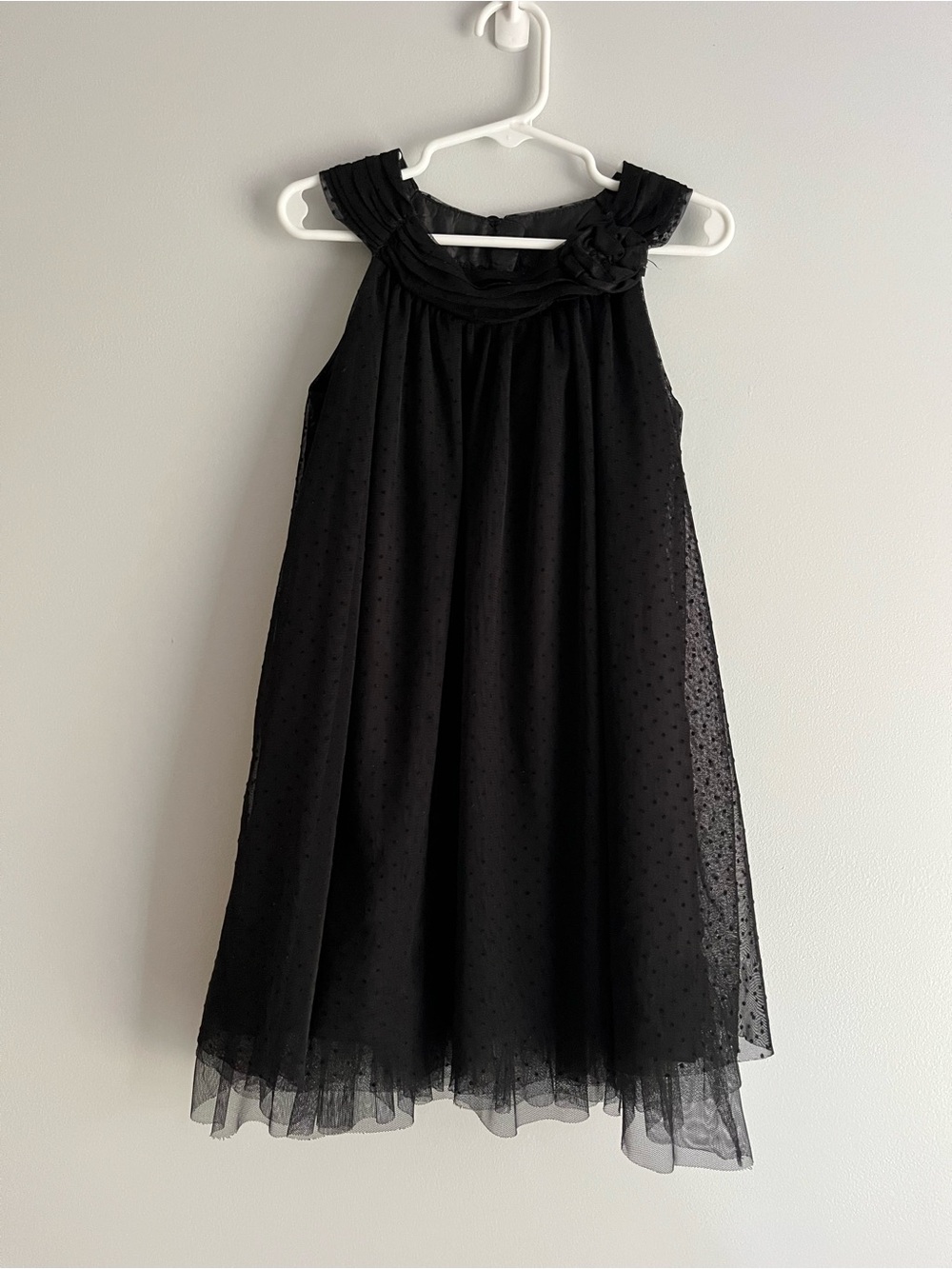 Girls' Black Sleeveless Formal Dress with Rosette Detail
